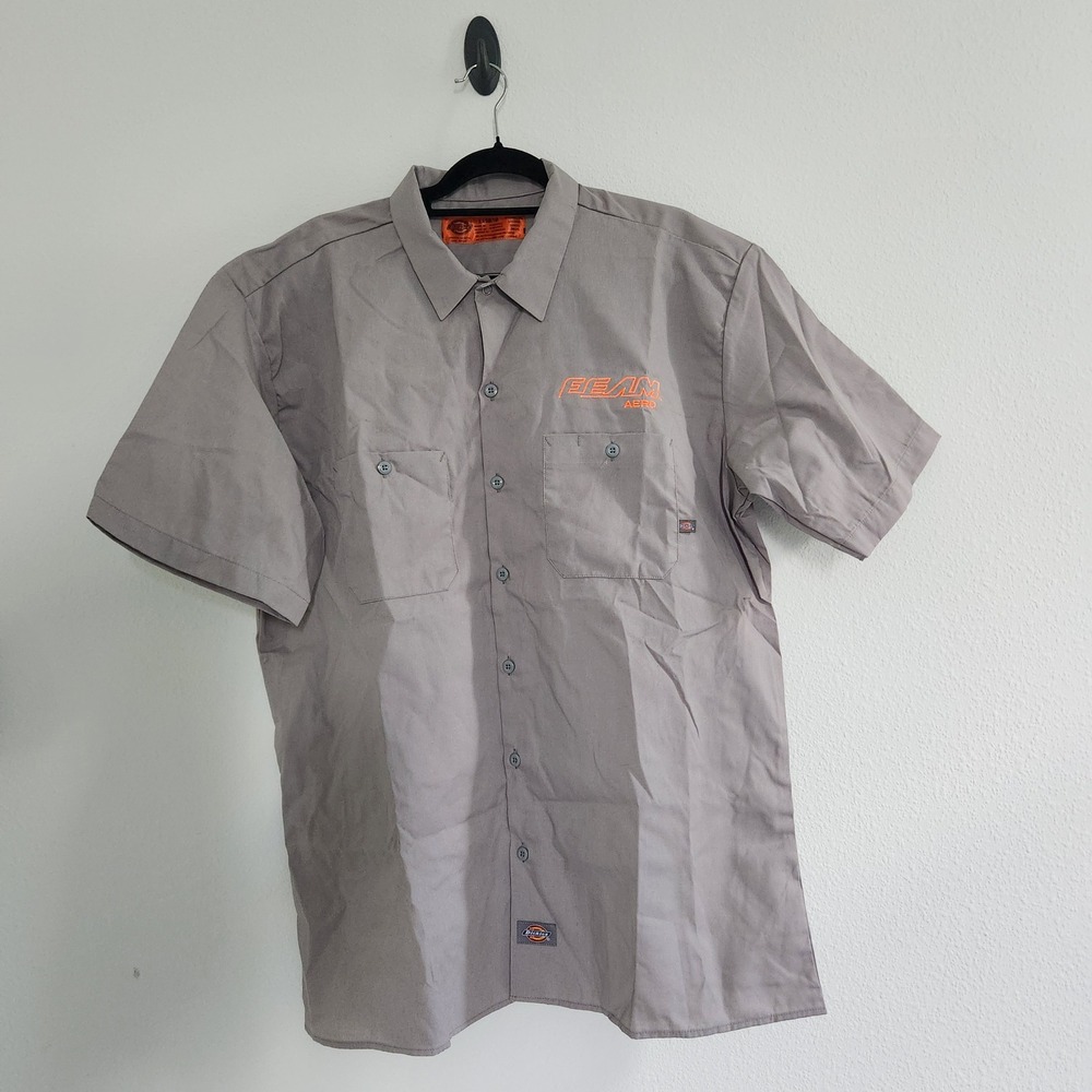 Dickies Mens Gray button down Short Sleeve Work Shirt with logo size XL NEW